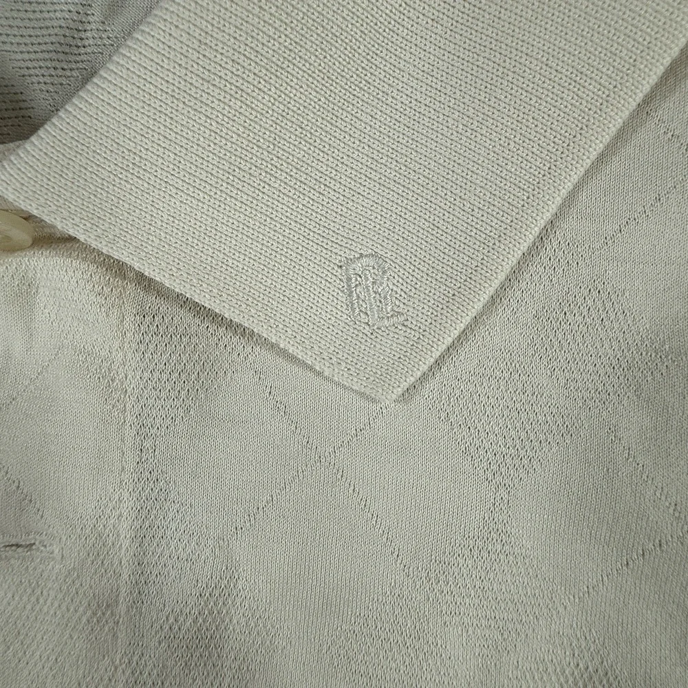 VINTAGE Polo Golf Ralph Lauren Shirt Men XL White Cream Argyle 100% Cotton